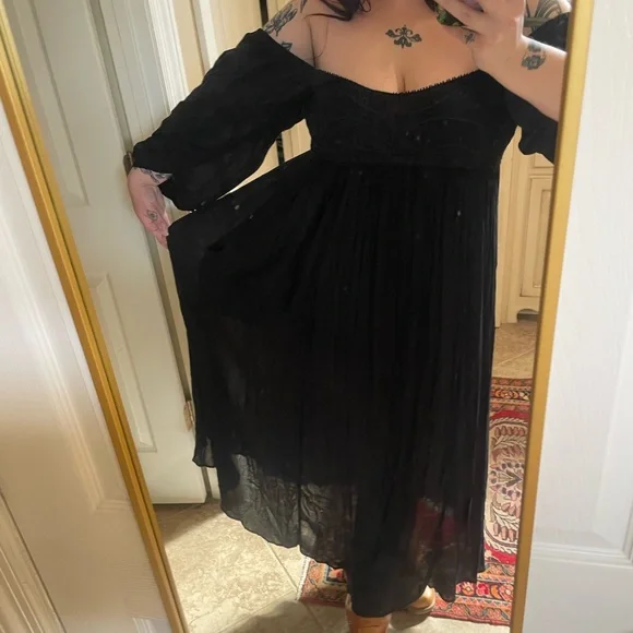 Free People Black Maxi Puff-Sleeve Dress XL - Picture 5 of 5